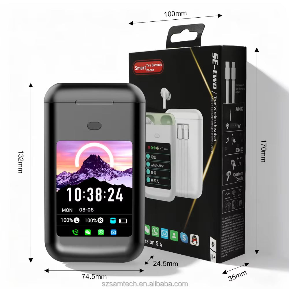 SE-TWO Smart TWS – Écouteurs Bluetooth avec Écran Tactile & Power Ban